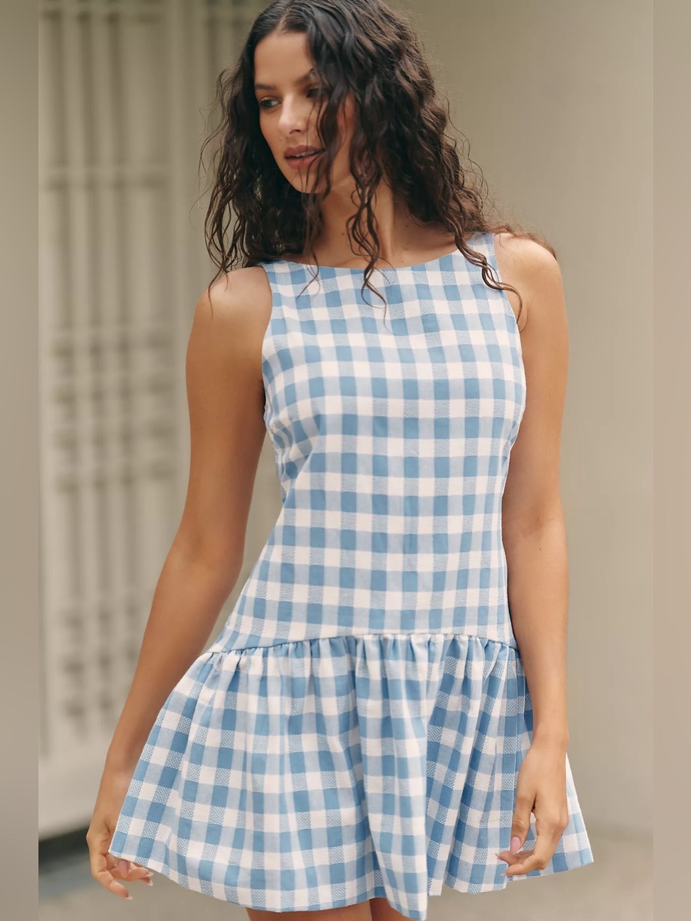Peixtoto Addison Blue Gingham Mini Drop Waist Dress